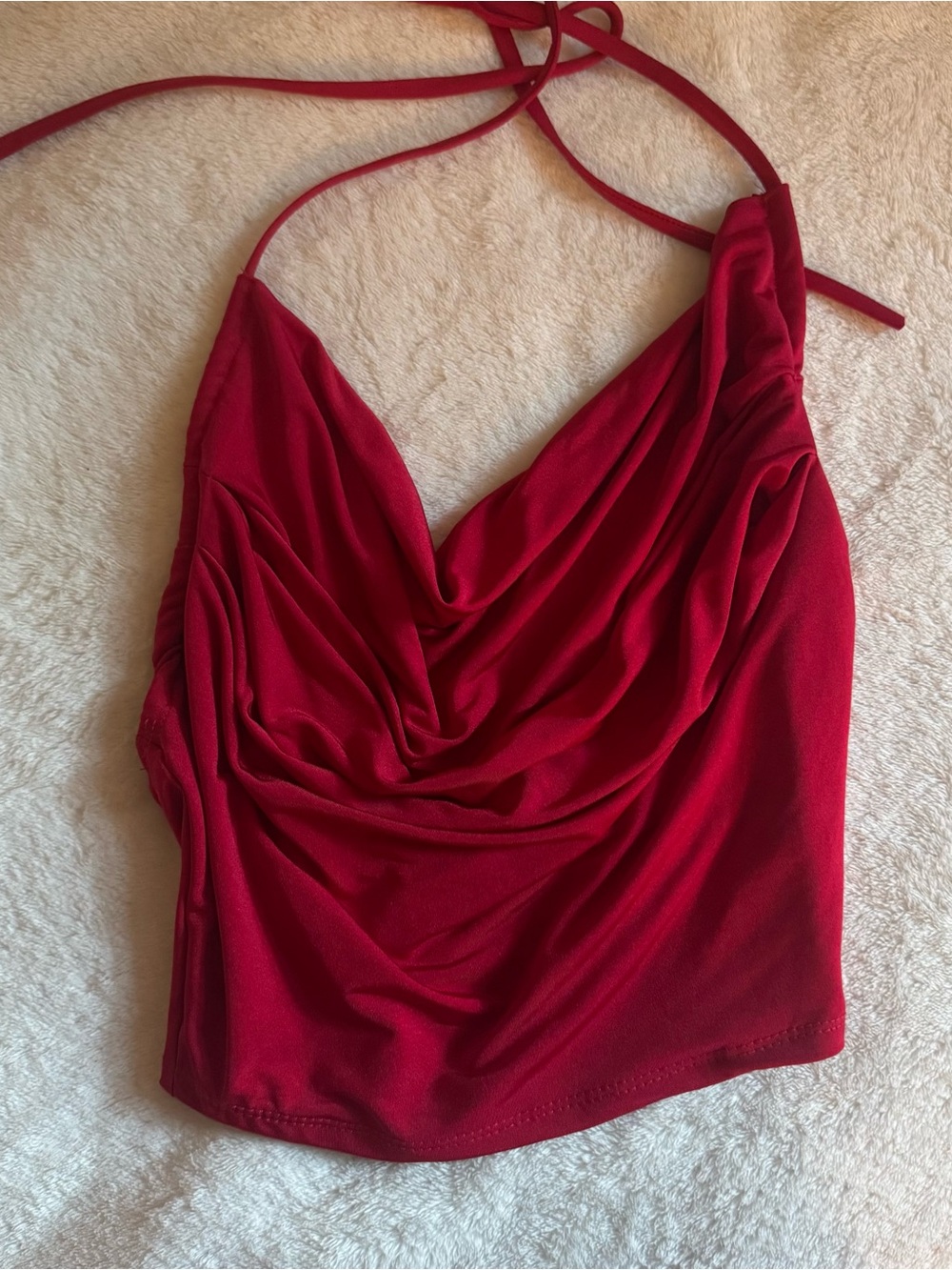 Red Draped Cowl Neck Halter Top - Women